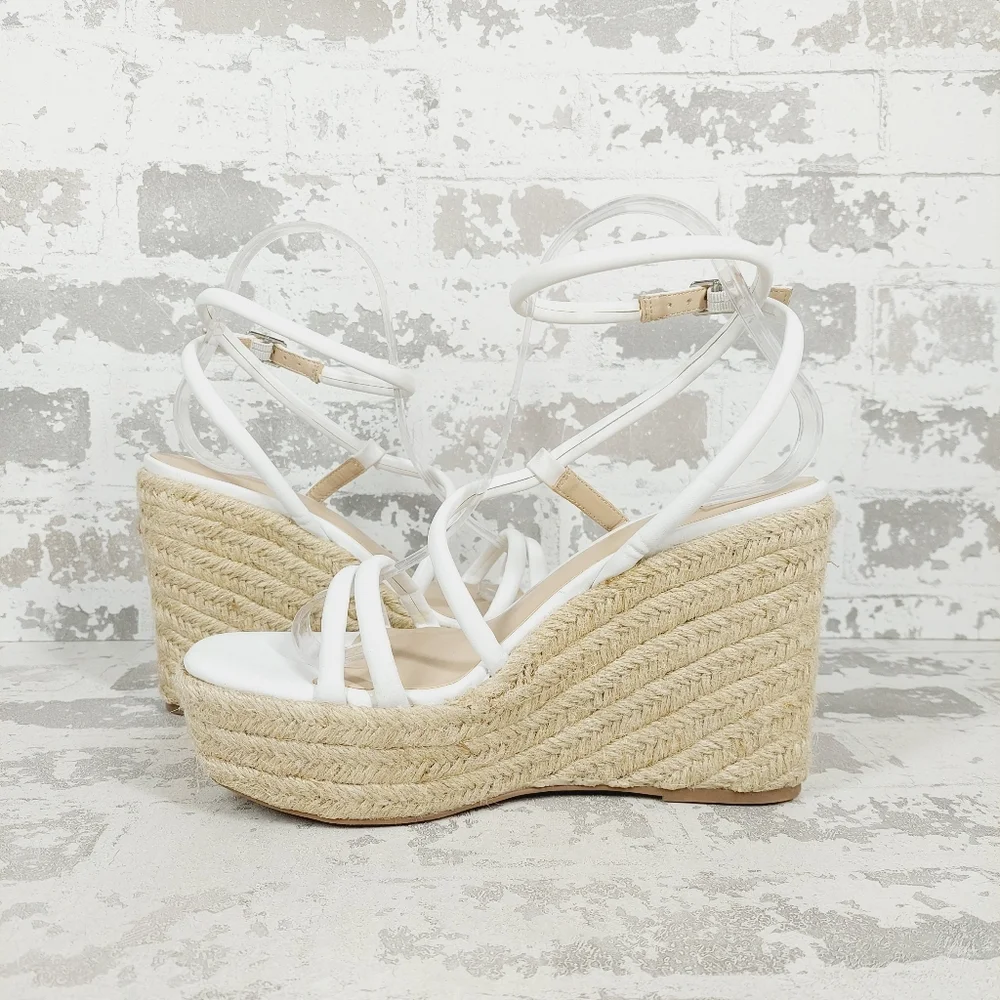 NEW BP White Cohan Espadrille Wedge Strappy Sandals V679 - Picture 4 of 13